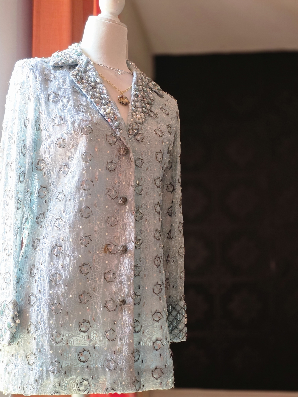 Embellished Light Blue Women's Coat